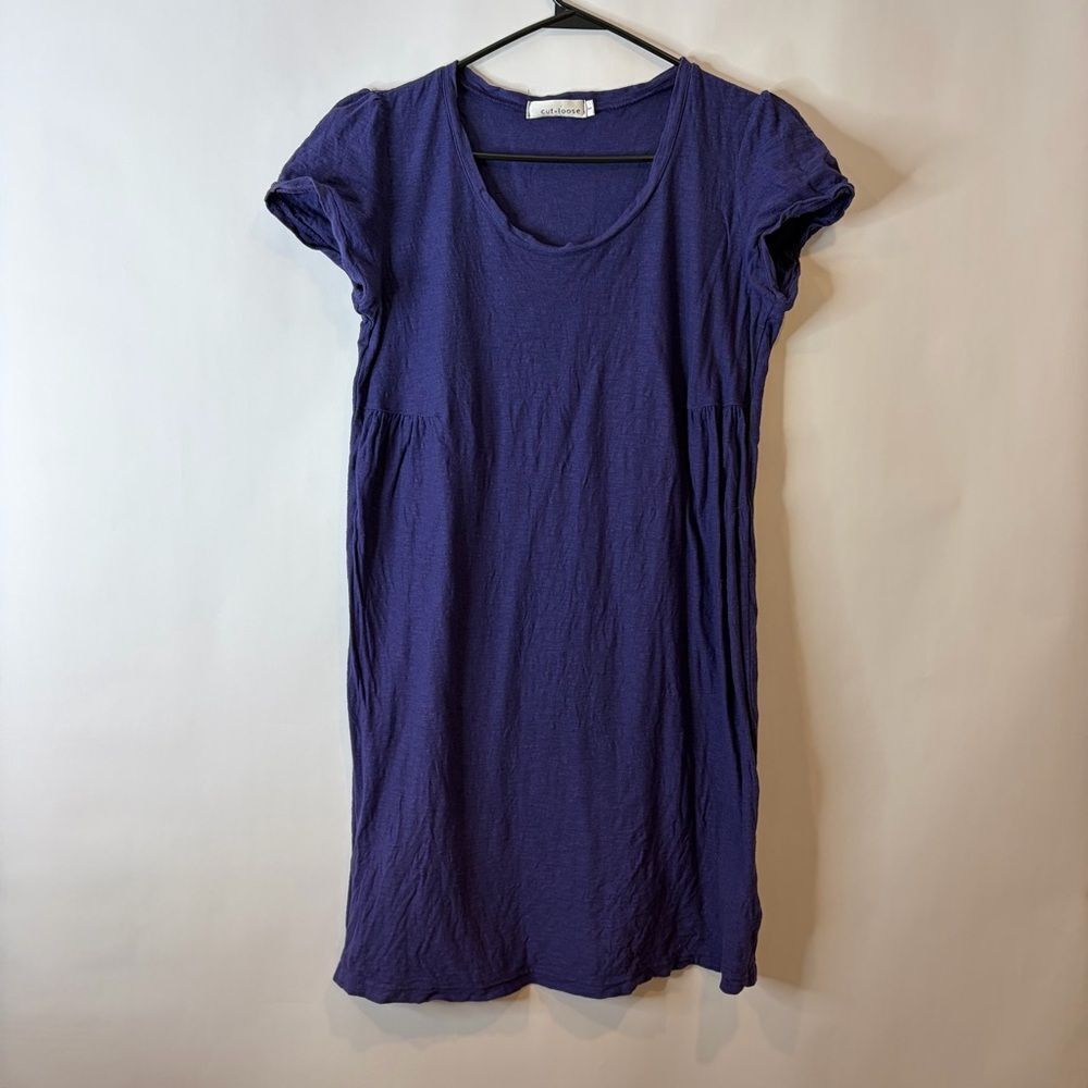 Cut Loose Deep Purple Cotton Linen Blend Dress Short Sleeve size Small
